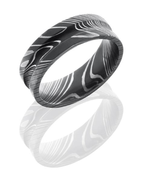 Damascus Steel 7mm Concave Band