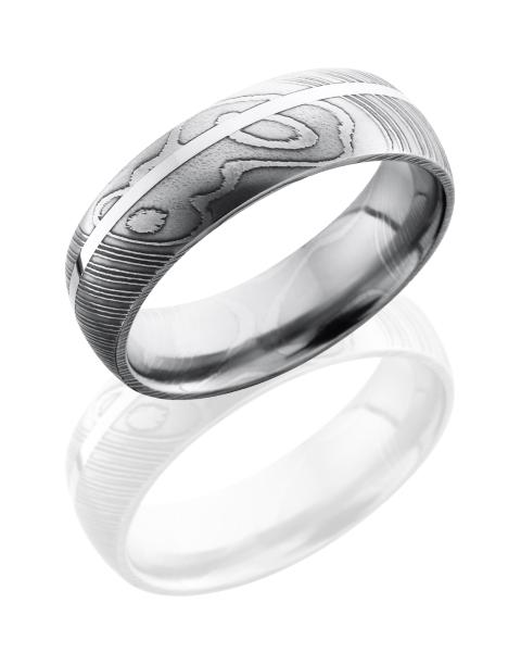 Damascus Steel 7mm Domed Band with 1mm SS