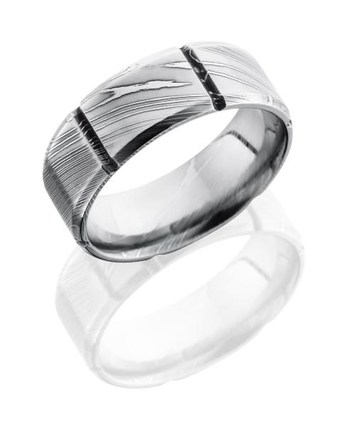 Damascus Steel 8mm Beveled Band with Segmented Pattern