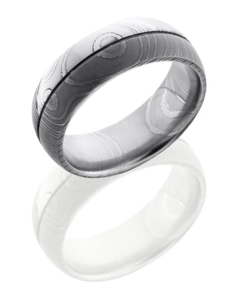 Damascus Steel 8mm Domed Band with .5mm Groove