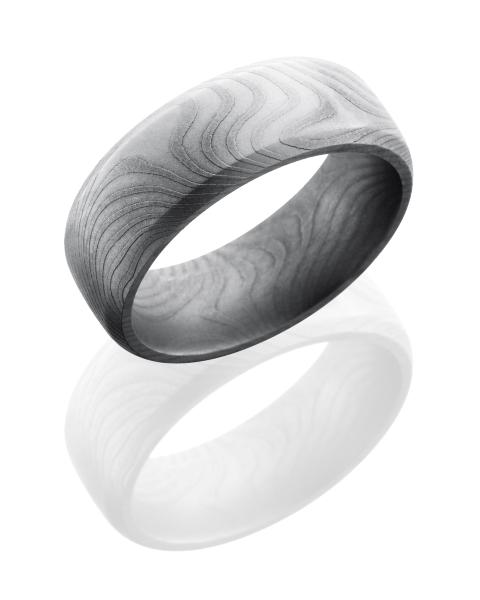 Damascus Steel 8mm Domed Band with Beveled Edges in Flattwist Pattern