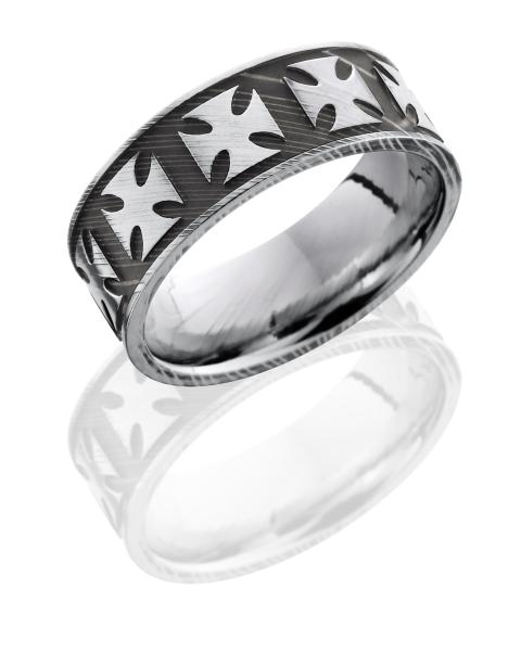 Damascus Steel 8mm Flat Band with Maltese Cross Pattern