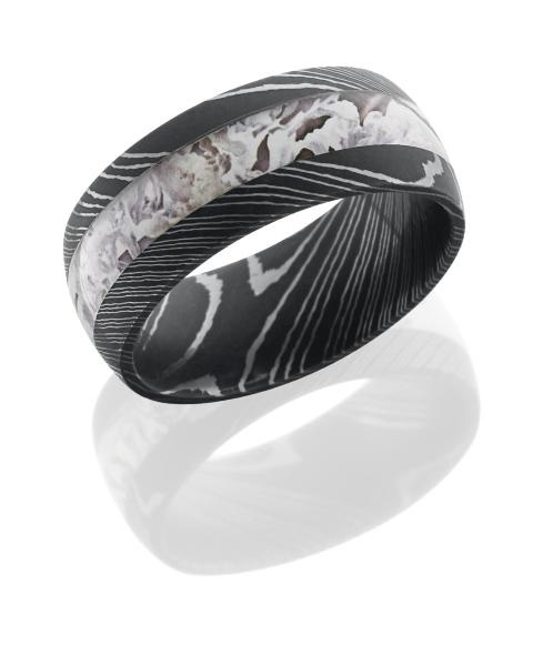 Damascus Steel 9mm domed band with 4mm King