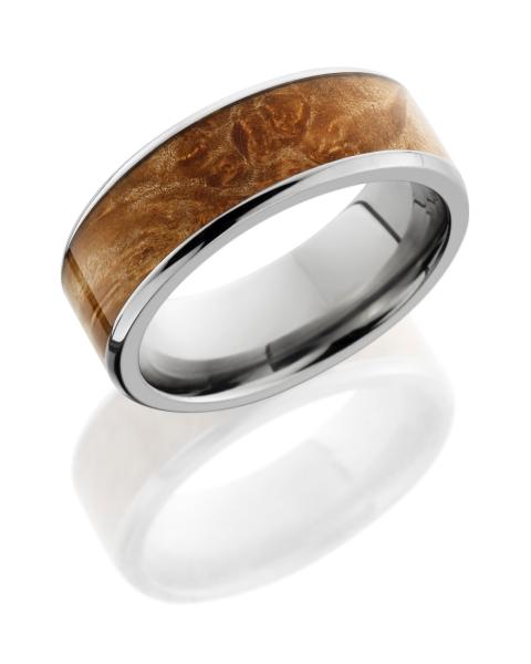 Titanium 8mm Beveled Band with Natural Maple Burl Wood Inlay