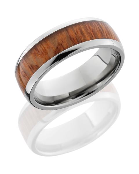 Titanium 8 mm Domed Band with Natural Leopard Wood Inlay
