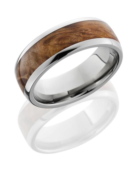 Titanium 8 mm Domed Band with Natural Maple Burl Wood Inlay