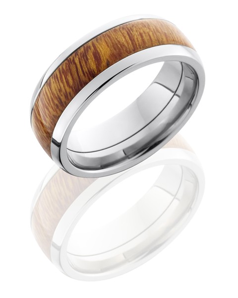 Titanium 8 mm Domed Band with Natural Osage Orange Wood Inlay