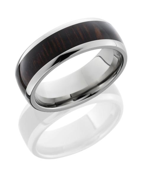 Titanium 8 mm Domed Band with a Beautiful Wenge Wood Inlay