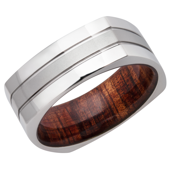 Cobalt Chrome 8mm EuroSquare Band with Two .5mm Grooves and Koa Hardwood sleeve