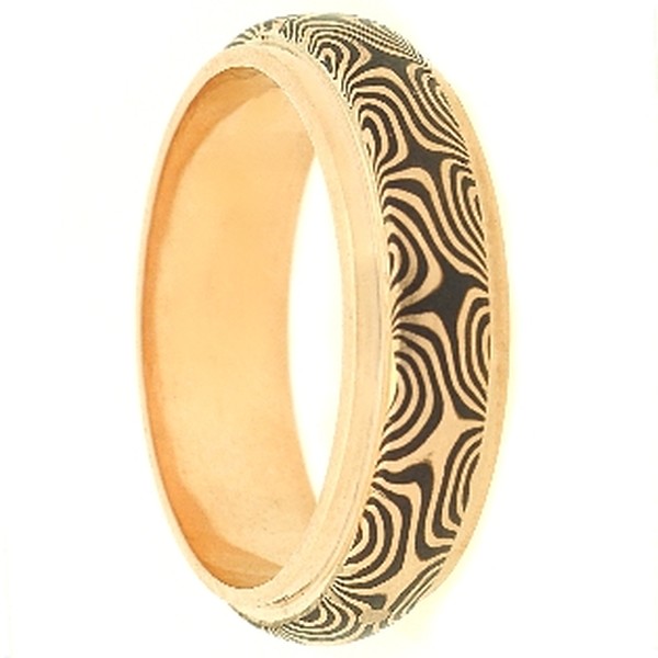 18K GOLD AND SHAKUDO MOKUME WITH EDGES WEDDING RING IN STAR PATTERN 5MM