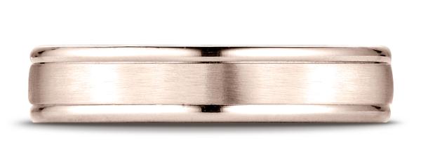 14k Rose Gold 4mm Comfort-Fit Satin-Finished High Polished Round Edge Carved Design Band