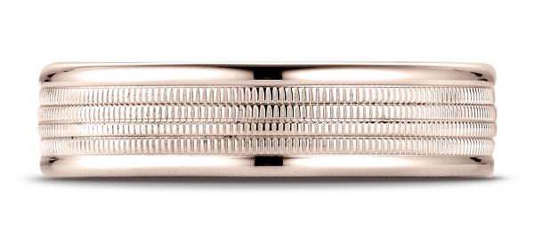 14k Rose Gold 6mm Comfort-Fit  multi milgrain center high polish round edge Design band