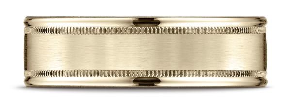 Yellow Gold 7mm Comfort-Fit Satin Finish Center with Millgrain Round Edge