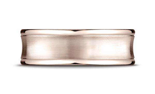 14k Rose Gold 7.5mm Comfort-Fit Satin-Finished Concave Round Edge Carved Design Band