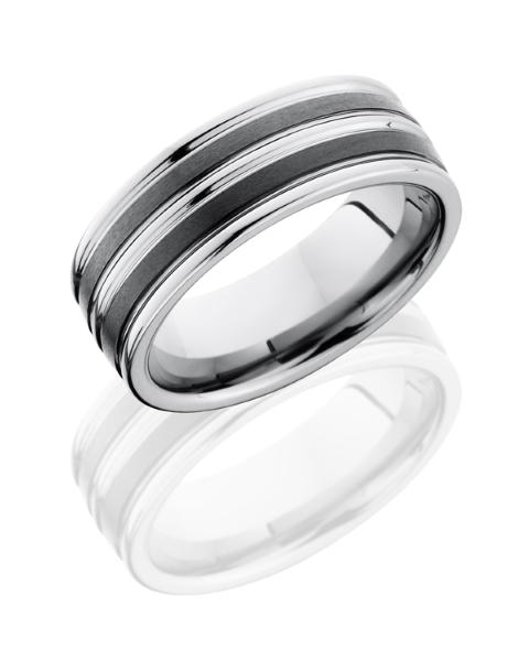 Ceramic and Tungsten 8mm Ribbed Beveled Band