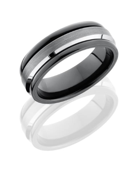 Ceramic and Tungsten Beveled Center Edges Rounded 7mm Band