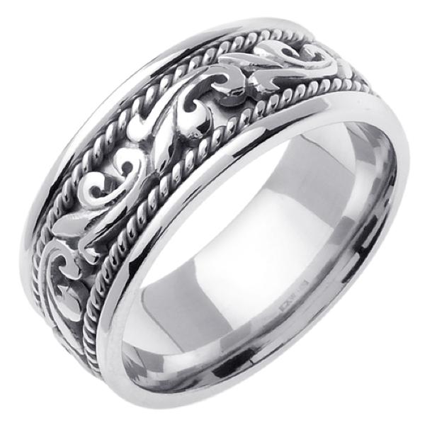 14KT WEDDING RING WHITE GOLD WITH SCROLL DESIGN 9MM