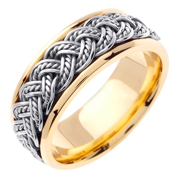 14KT WEDDING RING TWO COLORS OF GOLD WITH ROPE DESIGN 8MM