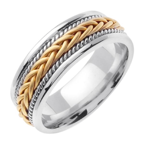 14KT WEDDING RING WHITE GOLD WITH TWISTS AND YELLOW BRAID 7MM