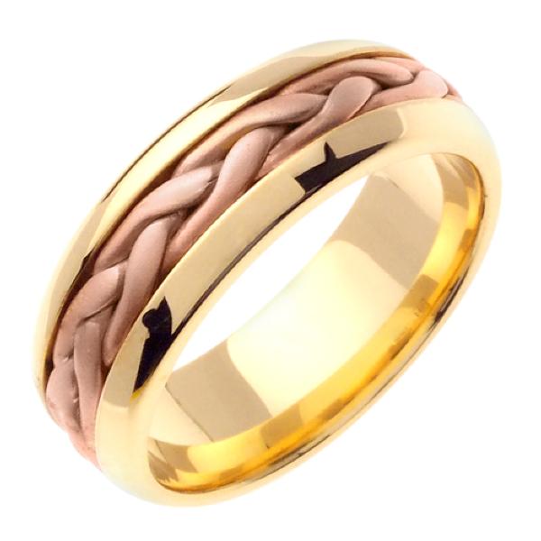 14KT WEDDING RING YELLOW WITH ROSE BRAID 7MM