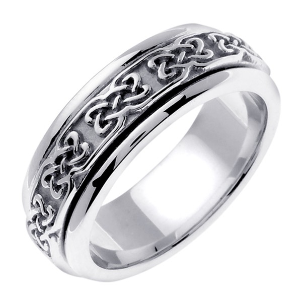 14K WHITE GOLD WEDDING RING WITH INFINITY CELTIC KNOTS 7MM