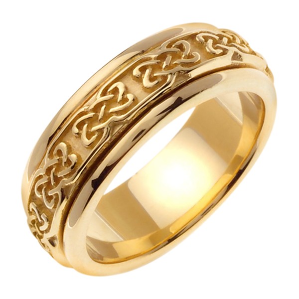 14K GOLD WEDDING RING WITH CELTIC KNOTS 7MM