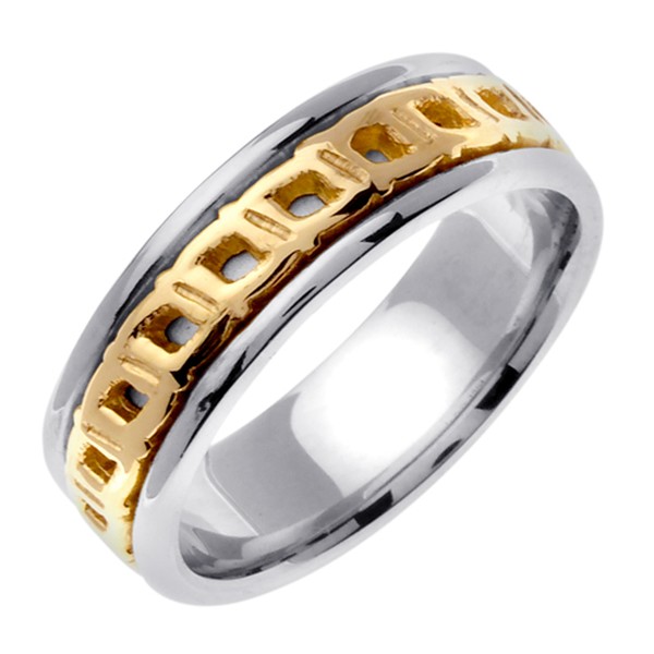 14K TWO TONE GOLD BOX KNOT DESIGN WEDDING RING 7MM