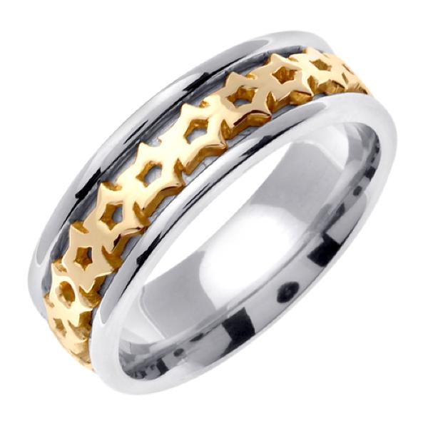 14K TWO TONE GOLD WEDDING RING WITH CELTIC STAR DESIGN 7MM