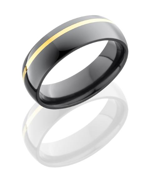Zirconium 6mm Domed Band with 1mm 14KY