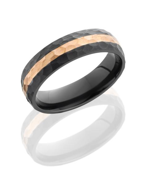 Zirconium 6mm Domed Band with 2mm 14K Rose Gold inlay