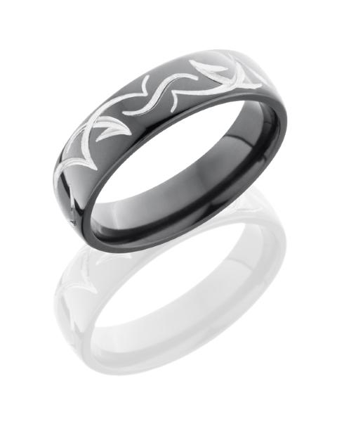 Zirconium 6mm Domed Band with Tribal Pattern