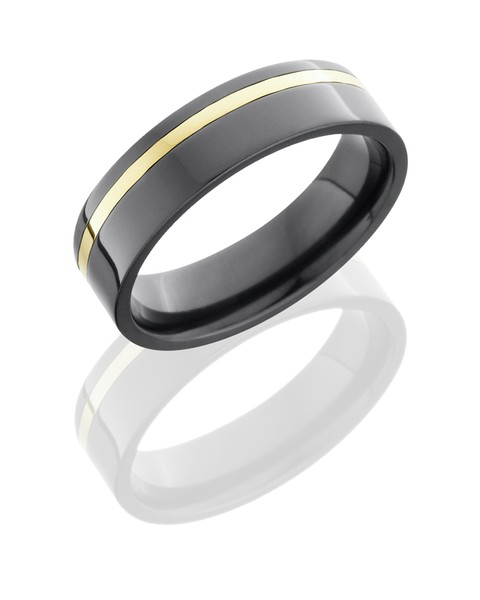Zirconium 6mm Flat Band with 1mm 14K Yellow Gold Inlay