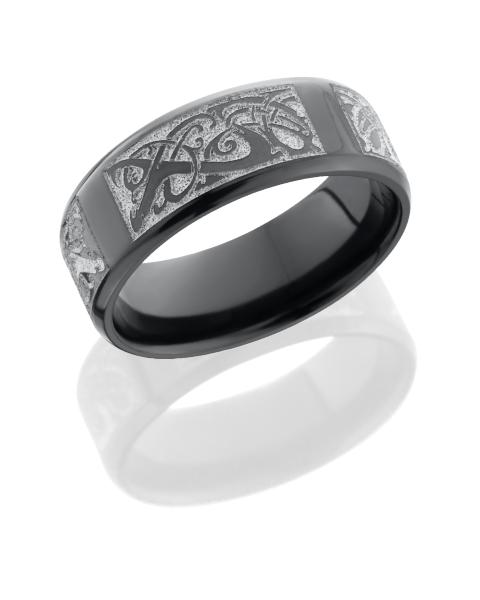 Zirconium 8mm Beveled Band with Laser Carved Serpents Pattern