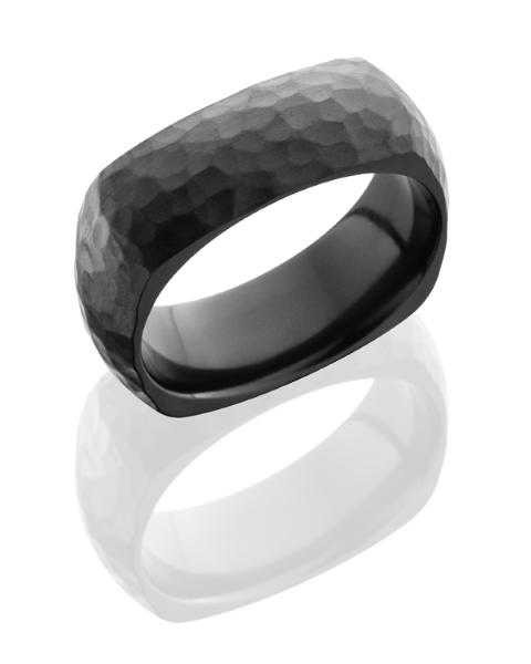 Zirconium 8mm Domed Hammered Square Band