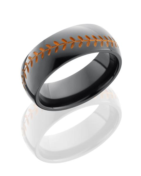 Zirconium 8mm Domed Band with Baseball Pattern