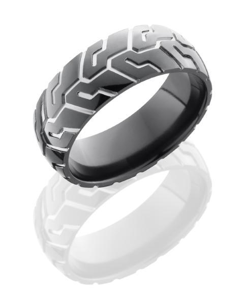 Zirconium 8mm Domed Band with Tire Tread Pattern 41