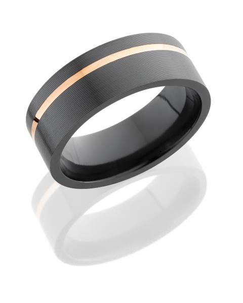 Zirconium 9mm Flat Band with 1mm Off-Center 14K Rose Gold inlay