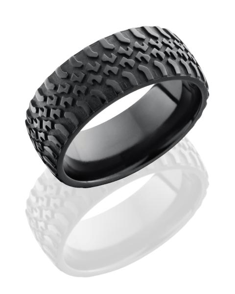 Zirconium 9mm Domed Band with Truck Tire Treads