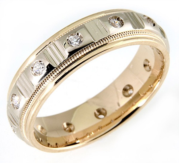 14K TWO COLOR GOLD AND DIAMOND WEDDING RING 7MM