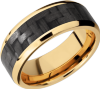 14K Yellow Gold 8mm beveled band with a 5mm inlay of black Carbon Fiber