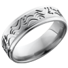 Titanium 7mm flat band with grooved edges and a laser-carved wave pattern