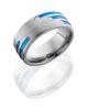 Titanium 8mm Domed Band with Blue Anodized Stripes and Flush Set White Round Diamonds