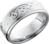 Cobalt chrome 8mm flat band with grooved edges and a laser-carved Celtic heart pattern