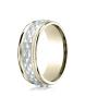 14K White And Yellow 8mm Comfort Fit Round Edge Cross Hatch Patterned Band