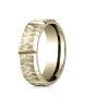 Yellow Gold 7mm Comfort-Fit Hammered Finish Grooved Carved Design Band