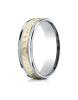 14k Two-Toned 6mm Comfort-Fit Hammered-Finished with Milgrain Carved Design Band