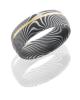 Damascus Steel 8mm Domed Band with 1mm Off-Center 14K Yellow Gold inlay in Flattwist Pattern
