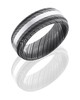 Damascus Steel 8mm Domed Band with Rounded Edges and 2mm 14K White Gold inlay