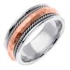 14KT TWO COLOR WEDDING RING WITH HAMMERED CENTER AND TWISTS 8MM