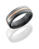 Zirconium 7mm Domed Band with 5mm Damascus Steel and 1mm 14K Rose Gold inlays